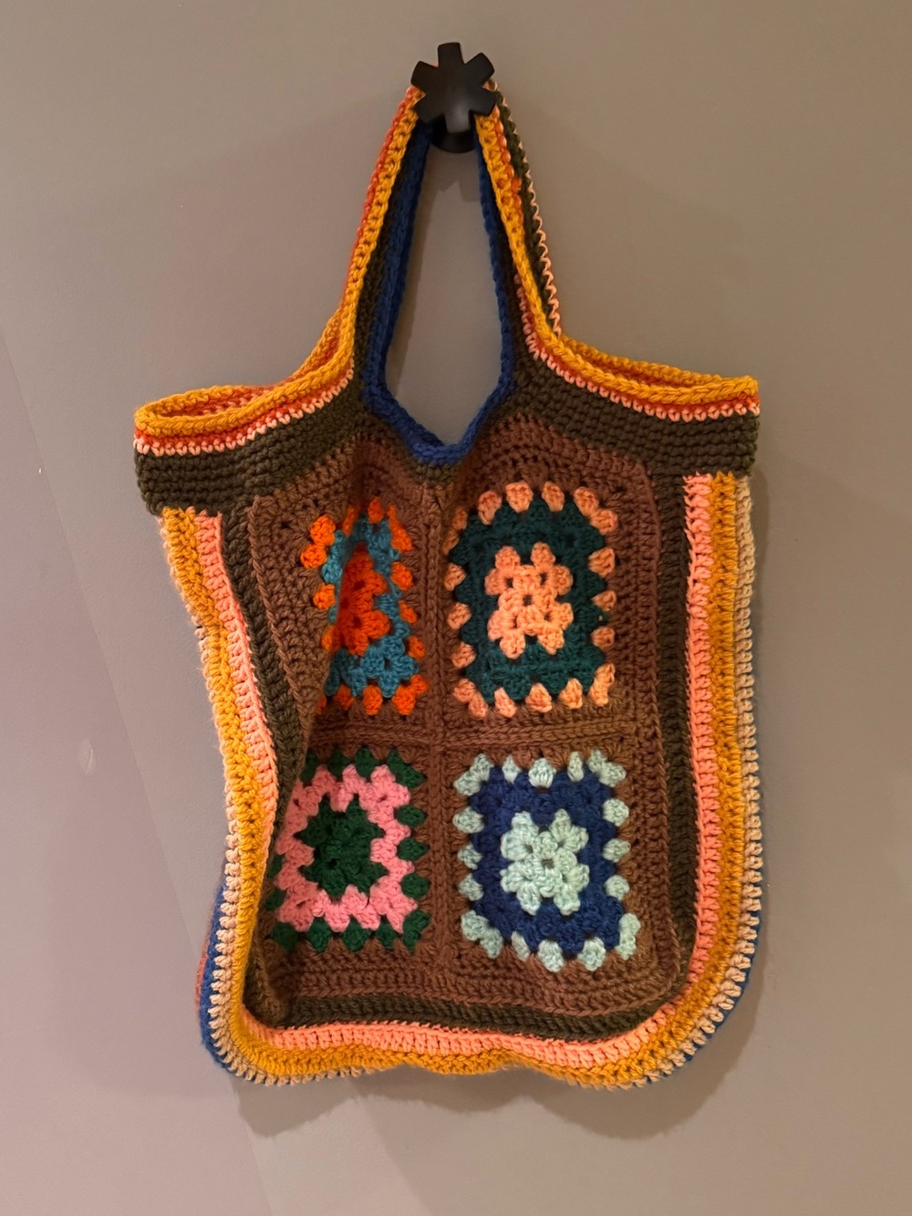 Handmade Crochet Granny Square Tote Bag - Multicolor
